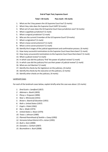 Supreme Court; End of Topic Test
