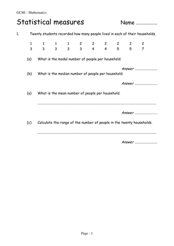 GCSE Working with measures of average and spread
