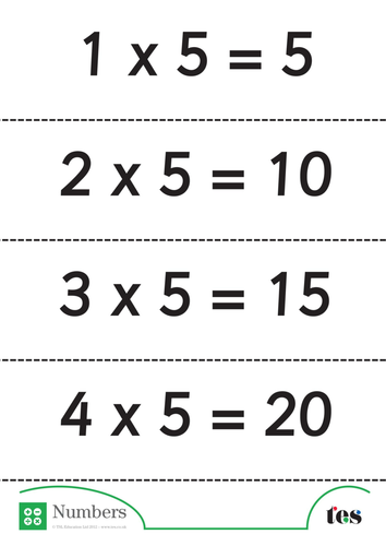 Five Times Table Flash Cards (complete set)