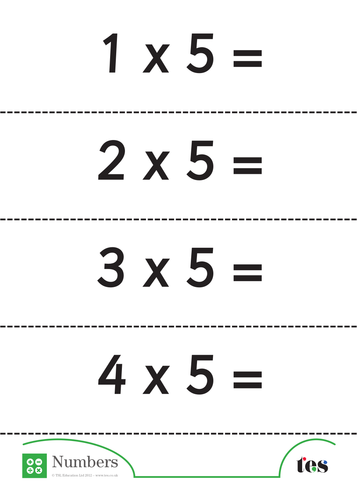 Five Times Table Flash Cards - without answers