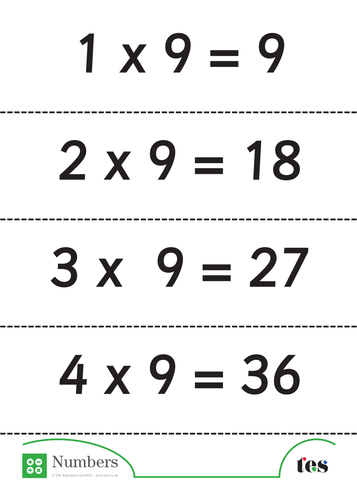 Nine Times Table Flash Cards (complete set)