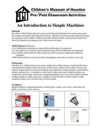 An Introduction To Simple Machines Teaching Resources
