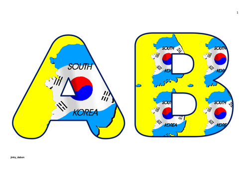 South Korean Flag Sets of Alphabet and Numbers