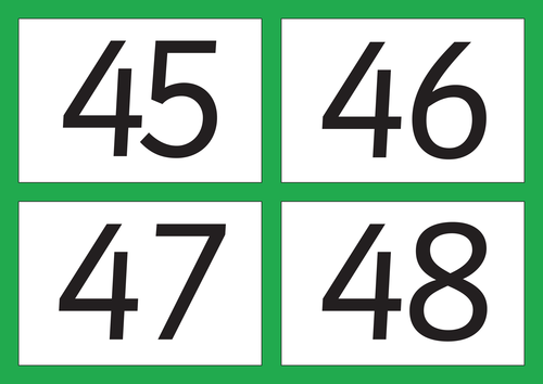 A4 Flash cards - Four Numbers Per Sheet 41-60