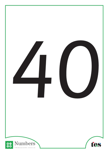 A4 Flash cards –Numbers 36-40 | Teaching Resources