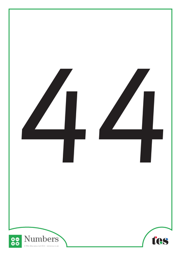 A4 Flash cards –Numbers 41-45