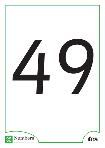 A4 Flash cards –Numbers 46-50