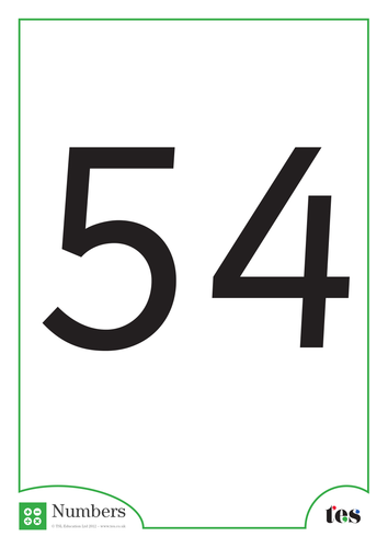 A4 Flash cards –Numbers 51-55
