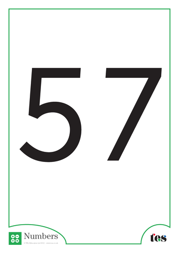 A4 Flash cards –Numbers 56-60