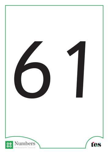 A4 Flash cards –Numbers 61-65