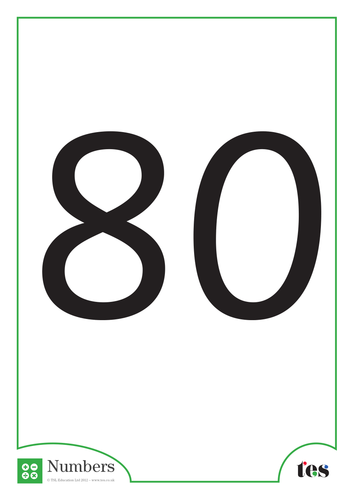 A4 Flash cards –Numbers 76-80
