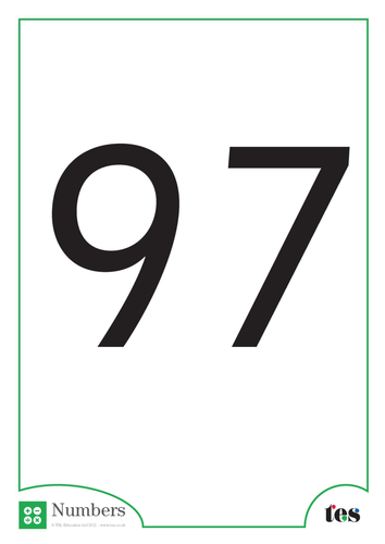 A4 Flash cards –Numbers 96-100