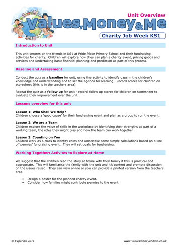 Charity Job Week KS1 - Unit Overview