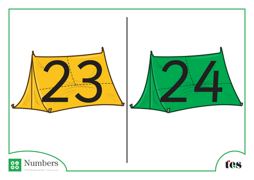 Number Cards - Tents Theme 21-30