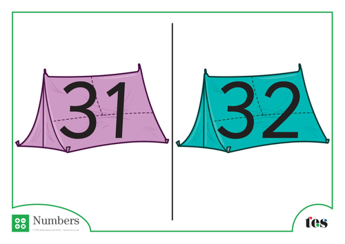 Number Cards - Tents Theme 31-40