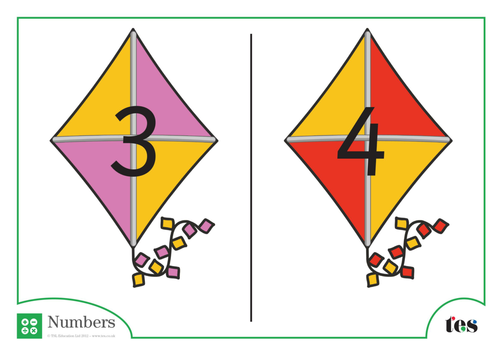 Number Cards – Kites Theme 1-10