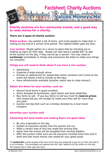 Factsheet: Organise your own charity auction