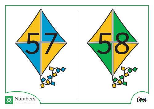 Number Cards – Kites Theme 51-60
