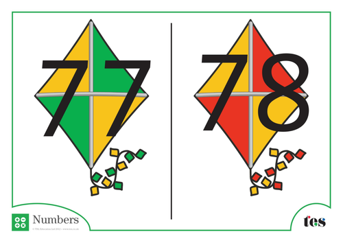 Number Cards – Kites Theme 71-80
