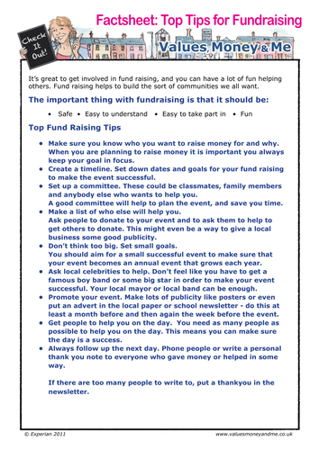 Factsheet: Top Tips for Fundraising