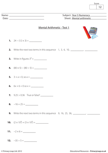 Mental arithmetic - Test 1