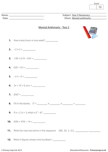 Mental arithmetic - Test 2