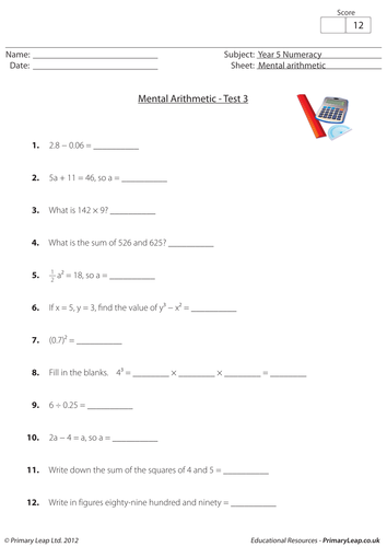 Mental arithmetic - Test 3