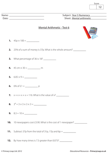 Mental arithmetic - Test 6