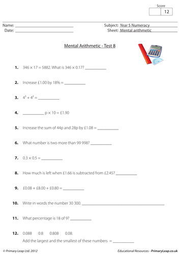 Mental arithmetic - Test 8