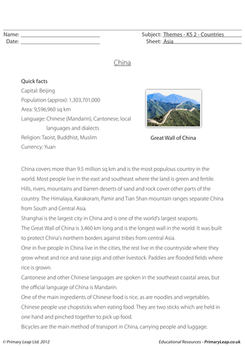 Facts about China - Comprehension