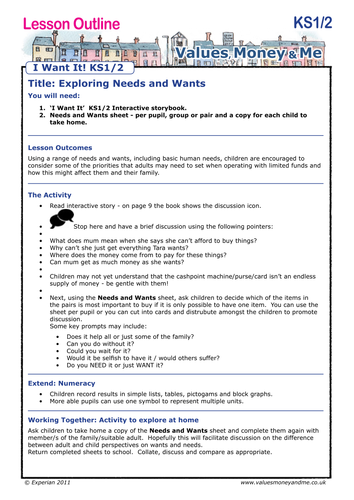 I Want It! KS1 - Lesson 2: Exploring Needs & Wants