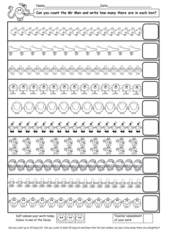 mr men counting numbers up 20 teaching resources