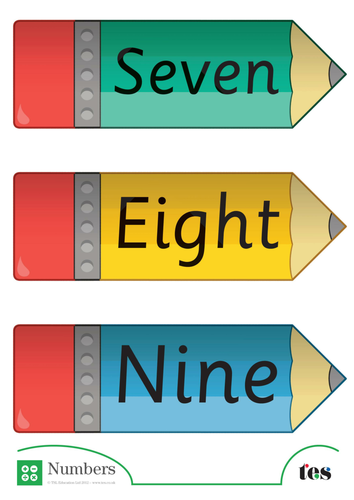 Written Number Flash Cards - Pencil Theme 1-9