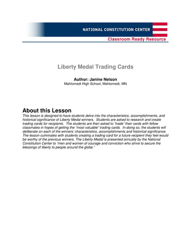 Liberty Medal Trading Cards