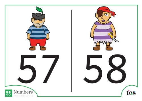 Number Cards – Pirate Theme 51-60