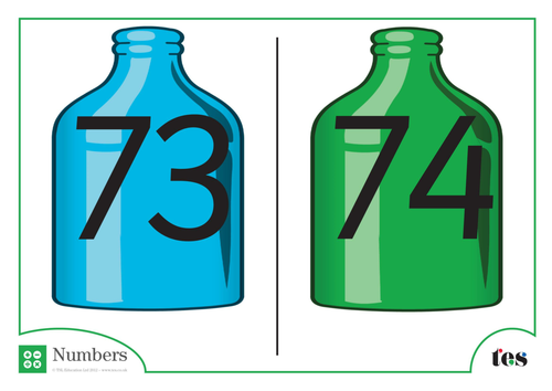 Number Cards - Bottle Theme 71-80