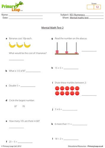 Mental maths - Test 2