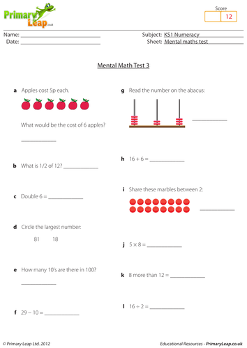 Mental maths - Test 3