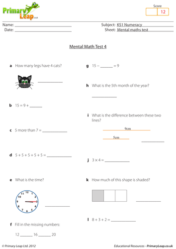 Mental maths - Test 4