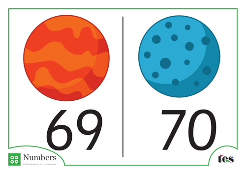 Number Cards - Space Theme 61-70