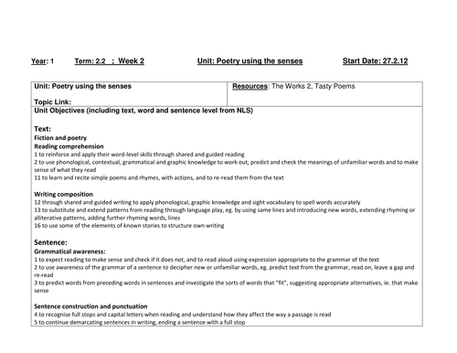Yr 1 Poetry 3 weekly planning & resources - Senses