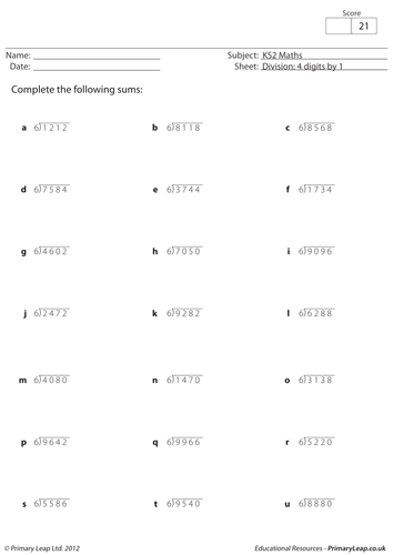 Divide by 6 - 4 digits by 1