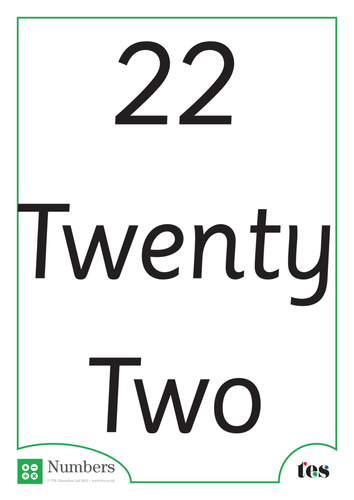 A4 Words and Numbers Flash Cards 21-25