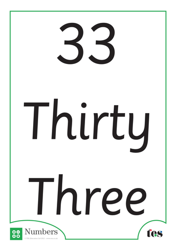 A4 Words and Numbers Flash Cards 31-35