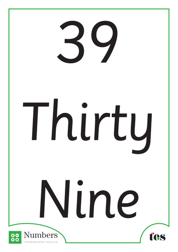 A4 Words and Numbers Flash Cards 36-40
