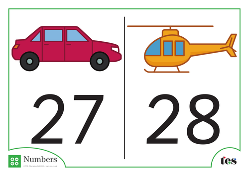 Number Cards - Transport Theme 21-30