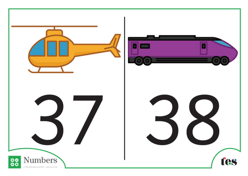 Number Cards - Transport Theme 31-40