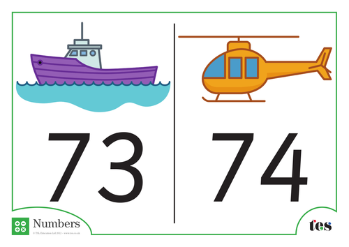 Number Cards - Transport Theme 71-80