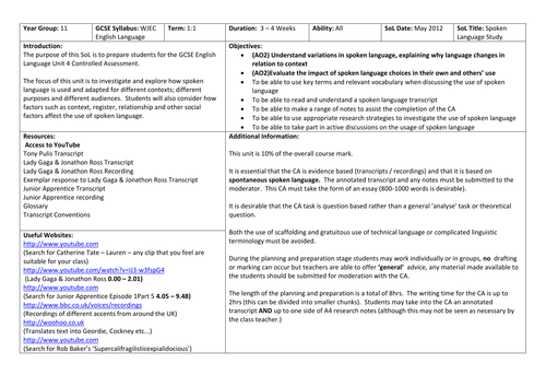 Spoken Language Study - WJEC (using the JR Apprent