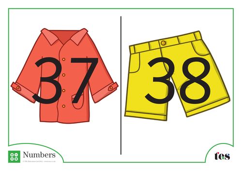 Number Cards - Clothing Theme 31-40